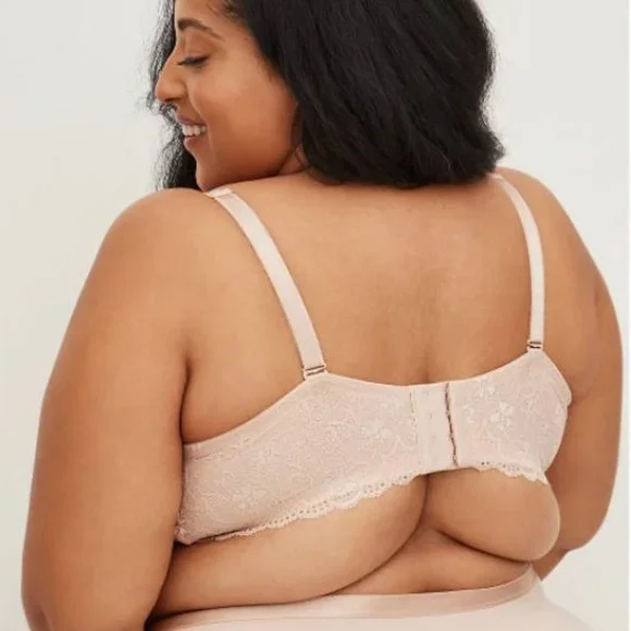 PUSH-UP PLUNGE BRA - MICROFIBER & LACE BEIGE - Picture 4 of 4